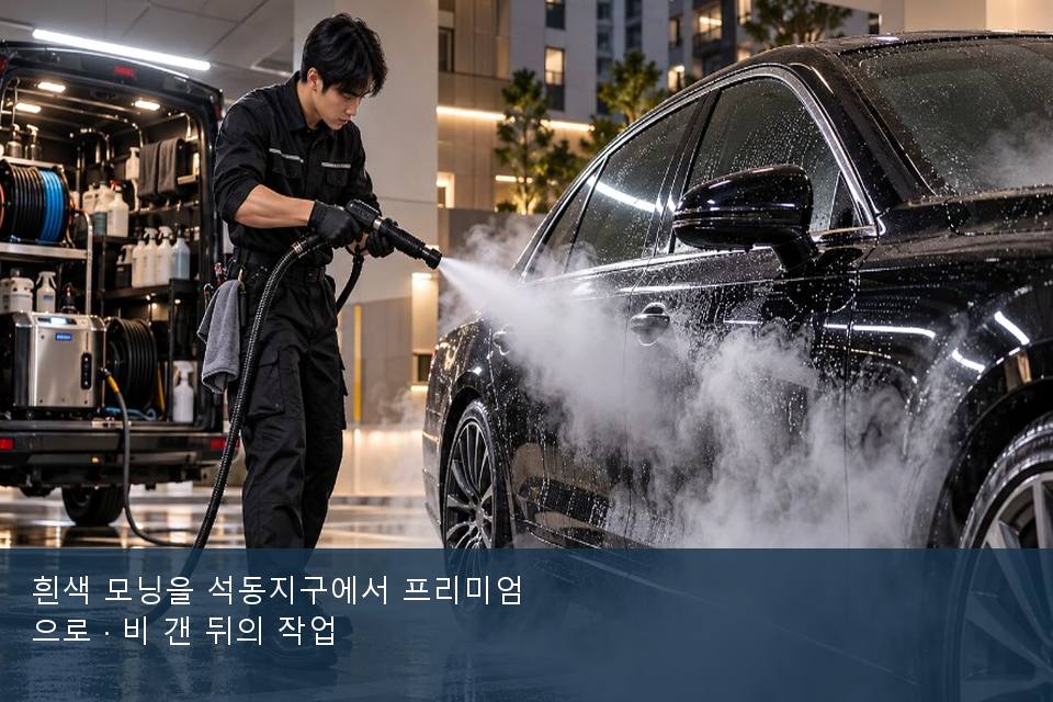 흰색 모닝을 석동지구에서 프리미엄으로 · 비 갠 뒤의 작업